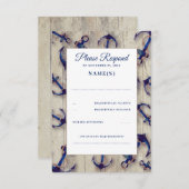 RSVPカードを結婚している流木および濃紺のいかり 出欠カード (正面/裏面)