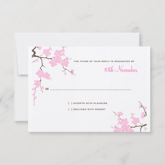 RSVPカードを結婚している甘い桜 出欠カード (正面)