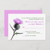 RSVPカードを結婚している紫色の緑のアザミ 出欠カード (正面/裏面)