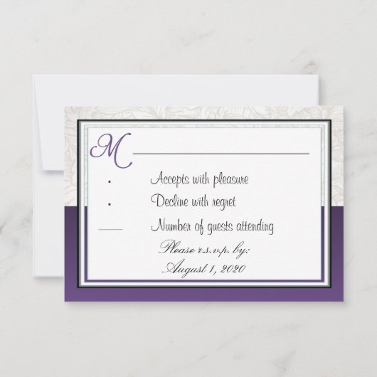 RSVPカードを結婚している紫色、白い銀製のオランダカイウユリ 出欠カード (裏面)