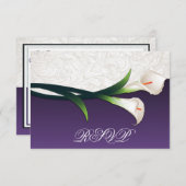 RSVPカードを結婚している紫色、白い銀製のオランダカイウユリ 出欠カード (正面/裏面)