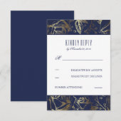 RSVPカードを結婚している金ゴールドのベビーの呼吸バラ海軍 出欠カード (正面/裏面)