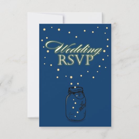 RSVPカードを結婚している青いメーソンジャーのホタル 出欠カード (正面)