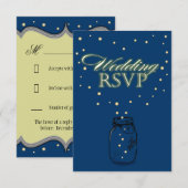 RSVPカードを結婚している青いメーソンジャーのホタル 出欠カード (正面/裏面)