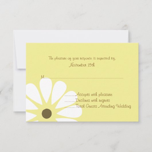 RSVPカードを結婚している黄色および白いデイジー 出欠カード (正面)