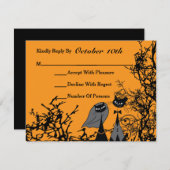 RSVPカードを結婚しているHallowedding猫 出欠カード (正面/裏面)