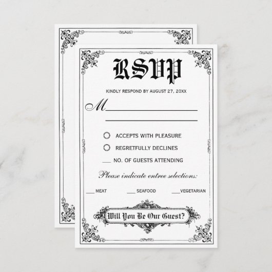 RSVPカードを結婚するおとぎ話の物語の本 出欠カード (正面/裏面)