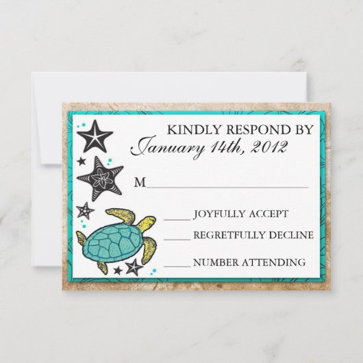 RSVPカードを結婚するお洒落なビーチの行先 出欠カード (正面)