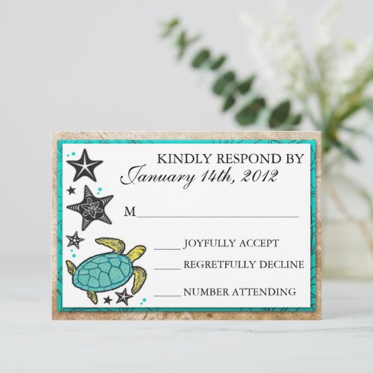 RSVPカードを結婚するお洒落なビーチの行先 出欠カード (スタンド正面)