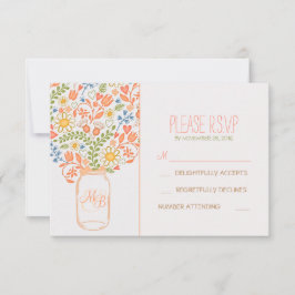 RSVPカードを結婚するかわいい花のメーソンジャー 出欠カード