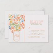 RSVPカードを結婚するかわいい花のメーソンジャー 出欠カード (正面/裏面)