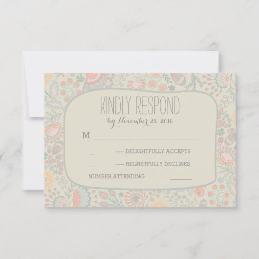 RSVPカードを結婚するかわいい花 出欠カード (正面)