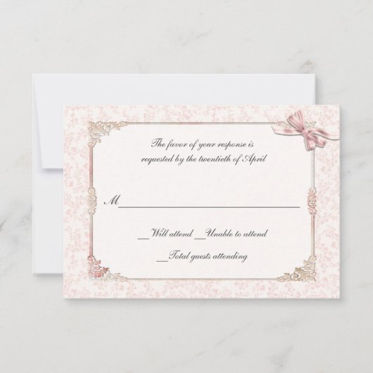 RSVPカードを結婚するぼろぼろのピンクのビクトリアンなスタイル 出欠カード (正面)