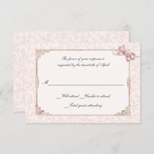 RSVPカードを結婚するぼろぼろのピンクのビクトリアンなスタイル 出欠カード (正面/裏面)