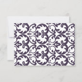 RSVPカードを結婚するエレガントなプラムダマスク織のハート 出欠カード (裏面)