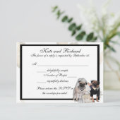 RSVPカードを結婚するカスタムなパグ 出欠カード (スタンド正面)