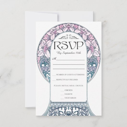 RSVPカードを結婚するカラフルなアールヌーボー(#8)を置いて下さい 出欠カード (正面)
