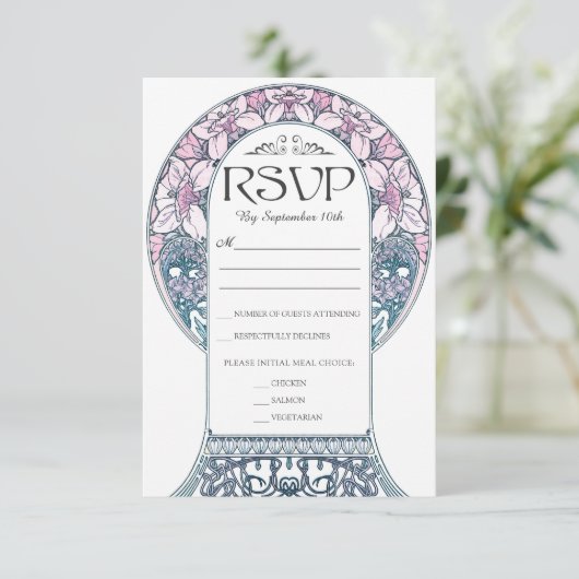 RSVPカードを結婚するカラフルなアールヌーボー(#8)を置いて下さい 出欠カード (スタンド正面)