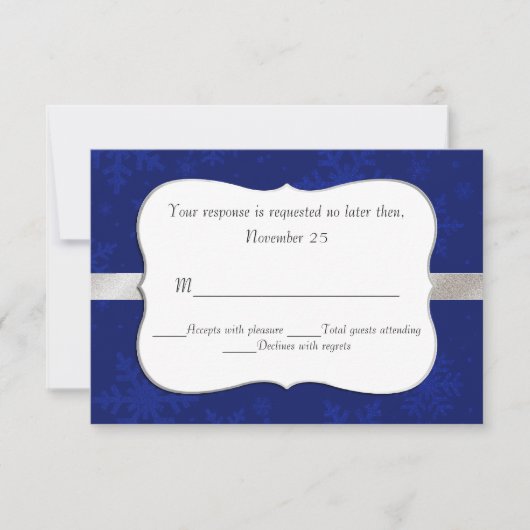 RSVPカードを結婚するシックで青い雪片 出欠カード (正面)