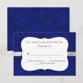 RSVPカードを結婚するシックで青い雪片 出欠カード (正面/裏面)