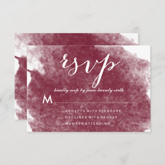 RSVPカードを結婚するシックなワインの水彩画 出欠カード (正面/裏面)