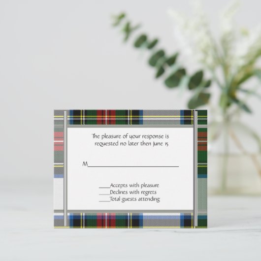 RSVPカードを結婚するステュワートの服の格子縞 出欠カード (スタンド正面)