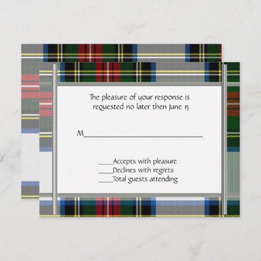 RSVPカードを結婚するステュワートの服の格子縞 出欠カード (正面/裏面)