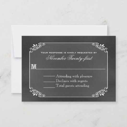 RSVPカードを結婚するタイポグラフィの黒板 出欠カード (正面)