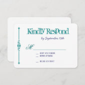 RSVPカードを結婚するターコイズの紫色のタイポグラフィ 出欠カード (正面/裏面)