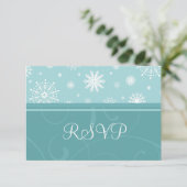 RSVPカードを結婚するターコイズの雪片のクリスマス 出欠カード (スタンド正面)