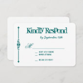 RSVPカードを結婚するティール（緑がかった色）のターコイズの水のタイポグラフィ 出欠カード (正面/裏面)