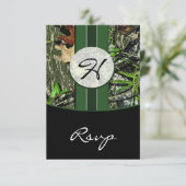 RSVPカードを結婚するハンター緑のモノグラムの迷彩柄 出欠カード (スタンド正面)