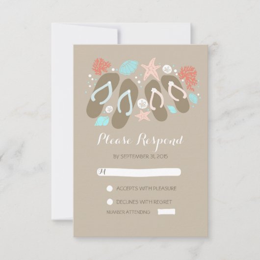 RSVPカードを結婚するビーチのビーチサンダル 出欠カード (正面)