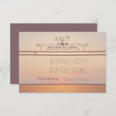 RSVPカードを結婚するビーチの日没 出欠カード (正面/裏面)