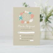 RSVPカードを結婚するビーチの貝殻のリース 出欠カード (スタンド正面)