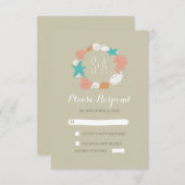 RSVPカードを結婚するビーチの貝殻のリース 出欠カード (正面/裏面)