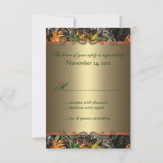 RSVPカードを結婚するフォーマルな迷彩柄 出欠カード (裏面)