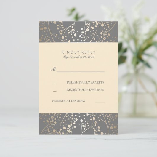 RSVPカードを結婚するホイルのベビーの呼吸 出欠カード (スタンド正面)