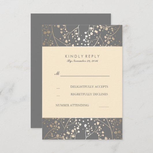 RSVPカードを結婚するホイルのベビーの呼吸 出欠カード (正面/裏面)