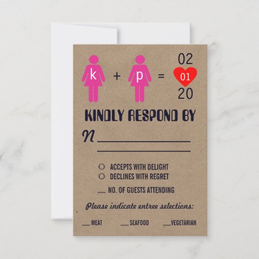 RSVPカードを結婚するモノグラム愛カップル 出欠カード (正面)