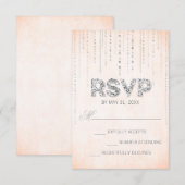 RSVPカードを結婚するモモ及び銀のグリッターの一見 出欠カード (正面/裏面)