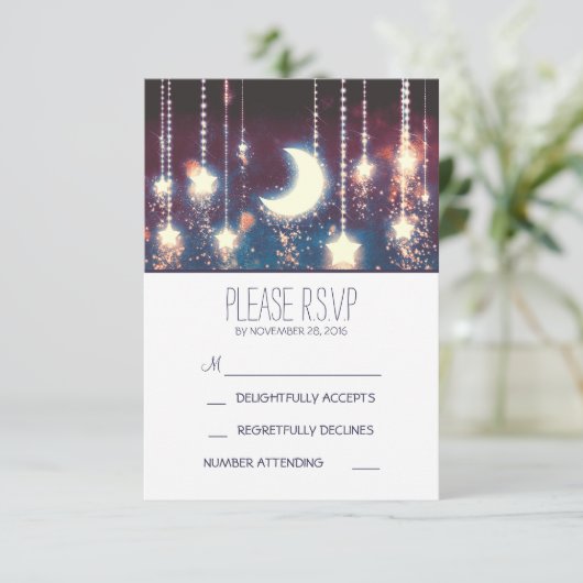 RSVPカードを結婚するライトの星そして一連をうろついて下さい 出欠カード (スタンド正面)