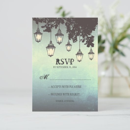 RSVPカードを結婚するランプをつるすヴィンテージ 出欠カード (スタンド正面)
