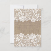 RSVPカードを結婚するレースおよびバーラップのヴィンテージ 出欠カード (裏面)