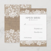 RSVPカードを結婚するレースおよびバーラップのヴィンテージ 出欠カード (正面/裏面)
