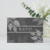 RSVPカードを結婚するレースのような葉 出欠カード (スタンド正面)