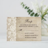 RSVPカードを結婚するレースのヴィンテージの優雅のリボン 出欠カード (スタンド正面)