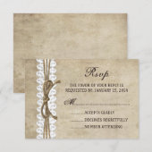 RSVPカードを結婚するレースのヴィンテージの優雅の麻ひも 出欠カード (正面/裏面)