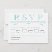 RSVPカードを結婚するヴィンテージの水のターコイズ 出欠カード (正面)