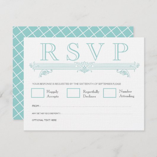 RSVPカードを結婚するヴィンテージの水のターコイズ 出欠カード (正面/裏面)